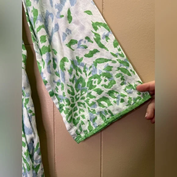 Oscar De La Renta Long Kaftan Tunic Dress Size Medium Printed Blue Green - Picture 4 of 8